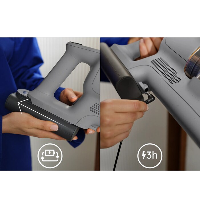Plug in auto‑stop charging plus a removable battery for flexibility