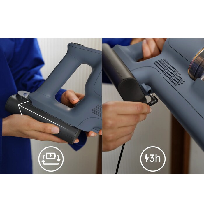 Plug in auto‑stop charging plus a removable battery for flexibility